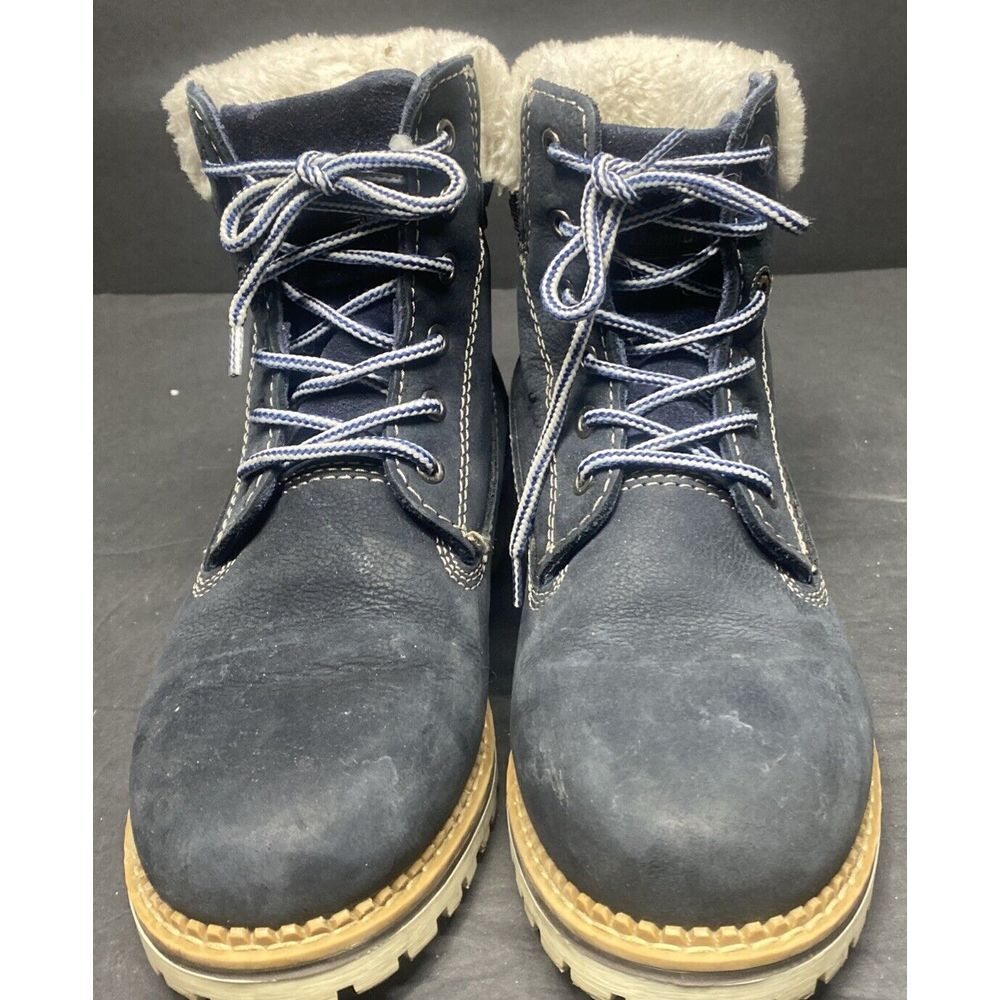 Landrover Blue Leather Ankle Boots Women's 38 Us 7.5 Faux Fur Padded Collar View 5